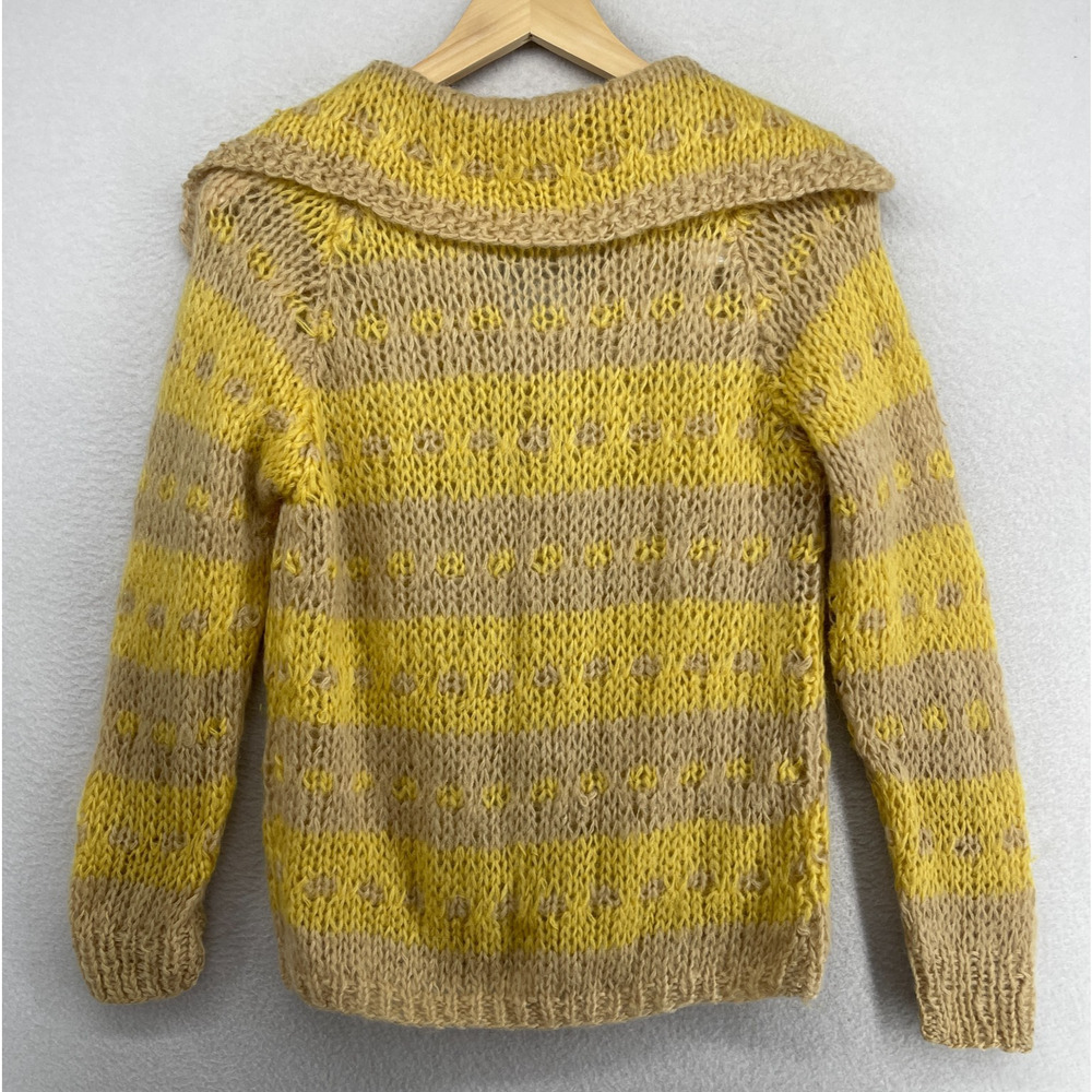 MACY ASSOCIATES Cardigan S Mohair Wool Hand Knitted Striped Button Up Yellow VTG - Picture 3 of 12